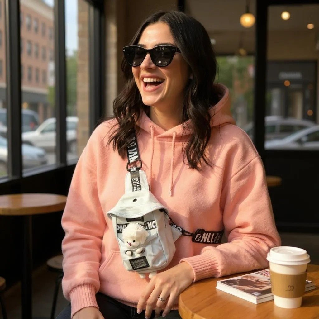 Mini Denim Crossbody Sling Bag with Animal Charm Adjustable Strap